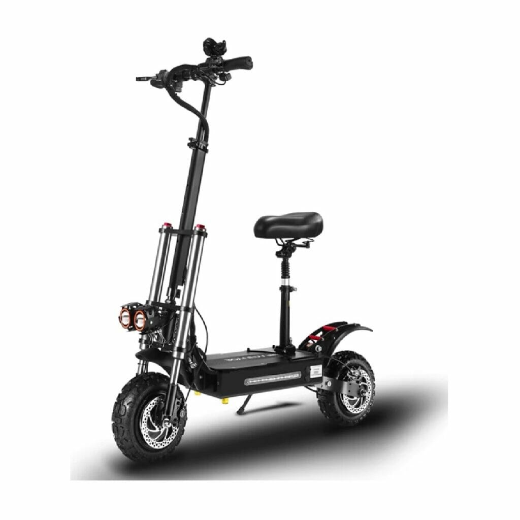 A black adult electric scooter on a white background.