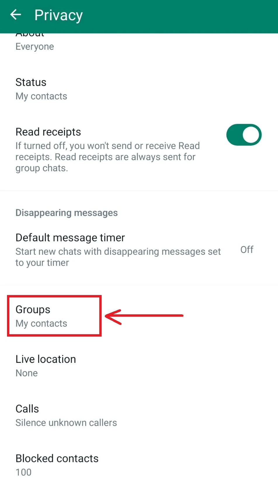 Whatsapp privacy settings.